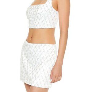 NWT Forever 21 Beaded Lattice Sparkly Sequin White Crop Top M and Skirt L Set